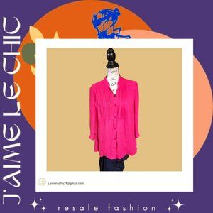 Christopher & Banks Line Ruffles Front Design Magenta 3/4 Sleeve Button-Up